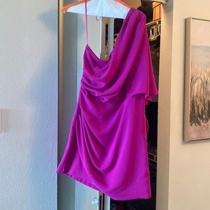 Off the shoulder pink mini. Perfect wedding guest dress